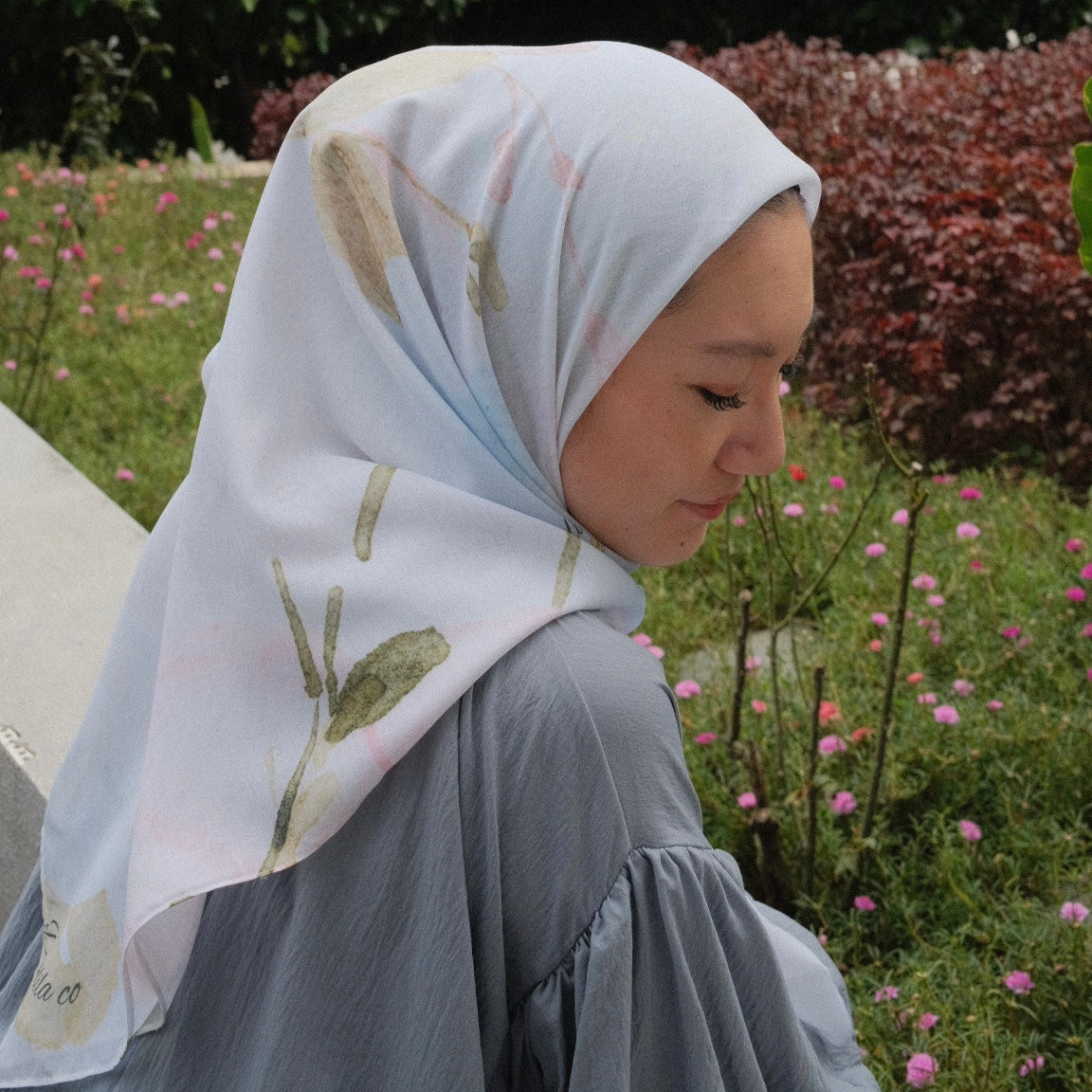 Blue Garden Square - Premium Cotton Voile