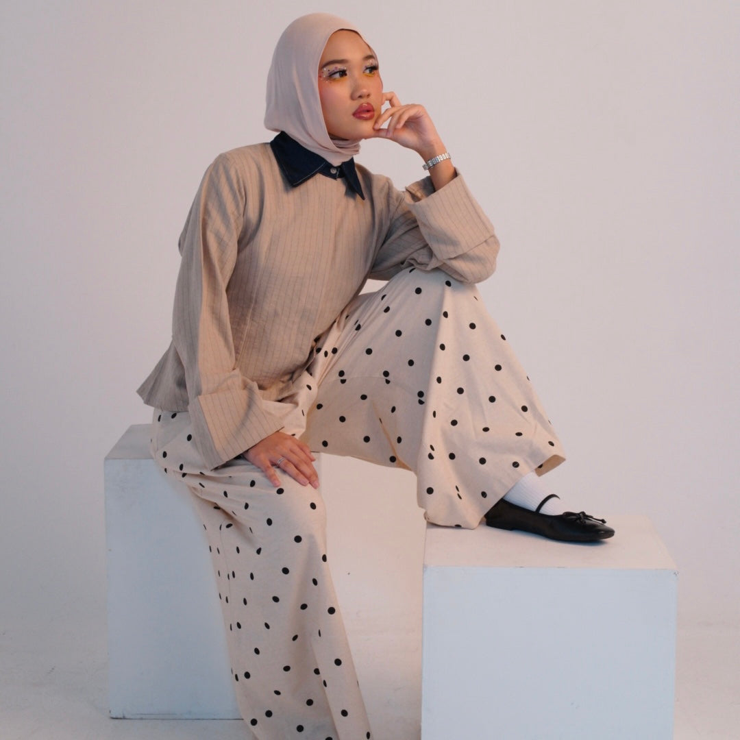 PO Ciara Cream Linen Polka Pants